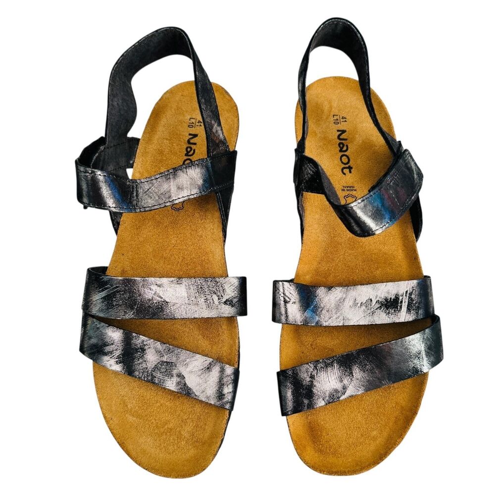 Naot Kayla Sandal Black Onyx Womens Size‎ 10 Strappy Wedge Comfort Walking Shoes